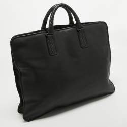 Pre Owned Bottega Veneta Black Intrecciato Leather Briefcase Bag