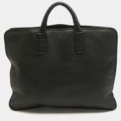 Pre Owned Bottega Veneta Black Intrecciato Leather Briefcase Bag