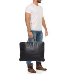Pre Owned Bottega Veneta Black Intrecciato Leather Briefcase Bag