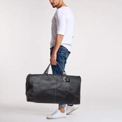 Pre Owned Bottega Veneta Black Intrecciato Leather Duffel Bag