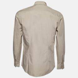 Pre Owned Bottega Veneta Grey Cotton Buttoned Up Collar Detail Shirt S