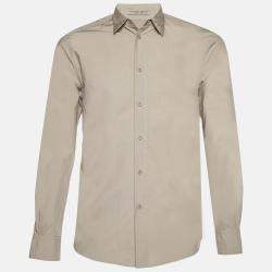 Pre Owned Bottega Veneta Grey Cotton Buttoned Up Collar Detail Shirt S