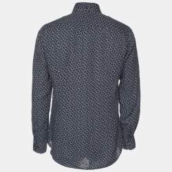 Pre Owned Bottega Veneta Blue Printed Long Sleeve Button Front Shirt M
