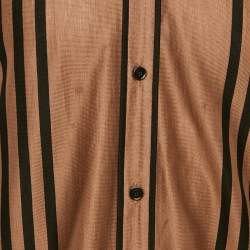 Bottega Veneta Brown Striped Cotton Knit Button Front Shirt L