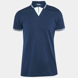 Bottega Veneta Navy Blue Jersey Collared T-Shirt M