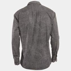 Pre Owned Bottega Veneta Navy Blue Printed Cotton Long Sleeve Shirt L