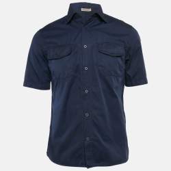 Bottega Veneta Blue Cotton Short Sleeve Shirt S