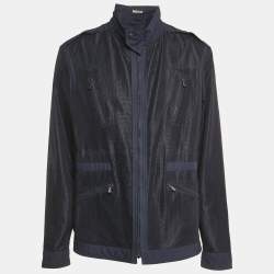 Bottega Veneta Navy Blue Cotton and Mesh Zip-Up Jacket XXXL