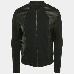 Bottega Veneta Black Leather and Knit Zip-UP Jacket XL