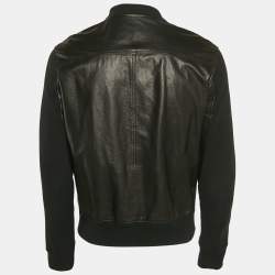 Bottega Veneta Black Leather and Knit Zip-UP Jacket XL