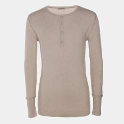 Pre Owned Tom Ford Grey Cashmere Knit Full Sleeve Henley T-Shirt L