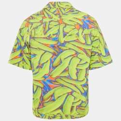 Bottega Veneta Neon Green Printed Synthetic Short Sleeve Shirt L