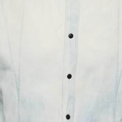 Pre Owned Bottega Veneta Light Blue Washed Effect Cotton Blend Button Front Shirt XL