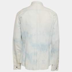 Pre Owned Bottega Veneta Light Blue Washed Effect Cotton Blend Button Front Shirt XL