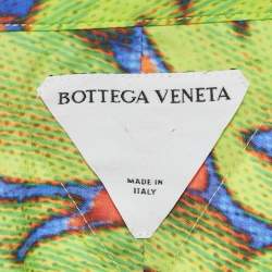 Pre Owned Bottega Veneta Neon Green Printed Synthetic Short Sleeve Shirt L