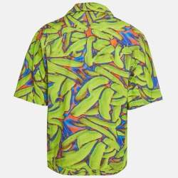 Pre Owned Bottega Veneta Neon Green Printed Synthetic Short Sleeve Shirt L