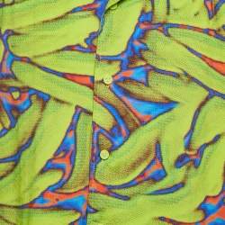 Pre Owned Bottega Veneta Neon Green Printed Synthetic Short Sleeve Shirt L
