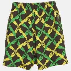 Pre Owned Bottega Veneta Black Fantasia Print Satin Short XXS