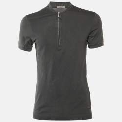 Pre Owned Bottega Veneta Grey Cotton Mandarin Collar T-Shirt S