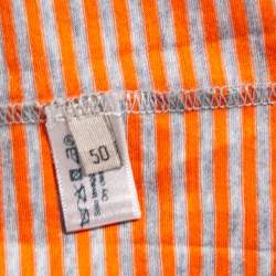 Pre Owned Bottega Veneta Orange & Grey Cotton Striped Polo T Shirt L