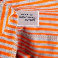 Pre Owned Bottega Veneta Orange & Grey Cotton Striped Polo T Shirt L