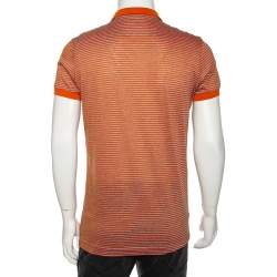 Pre Owned Bottega Veneta Orange & Grey Cotton Striped Polo T Shirt L