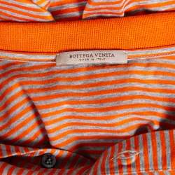 Pre Owned Bottega Veneta Orange & Grey Cotton Striped Polo T Shirt L