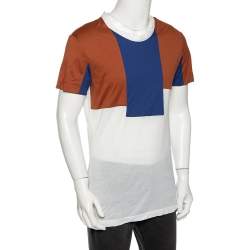 Pre Owned Bottega Veneta Tricolor Cotton Colorblock T Shirt L