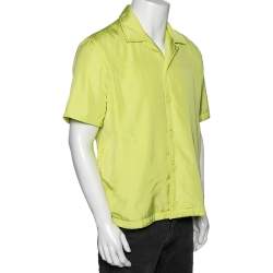 Pre Owned Bottega Veneta Yellow Car Print Synthetic Padded Short Sleeve Shirt S