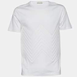 Bottega Veneta White Cotton Embossed Zig Zag Crew Neck T-Shirt S