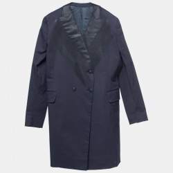 Bottega Veneta Dark Blue Crepe Double Breasted Blazer XS