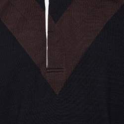 Pre Owned Bottega Veneta Black & Brown Cotton Knit Contrast Collar Polo T-Shirt L