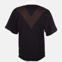 Pre Owned Bottega Veneta Black & Brown Cotton Knit Contrast Collar Polo T-Shirt L