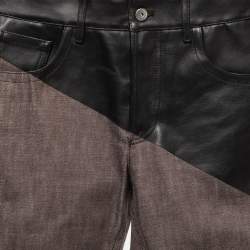 Pre Owned Bottega Veneta Brown Denim Leather Detailed Jeans S Waist 32"