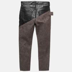 Pre Owned Bottega Veneta Brown Denim Leather Detailed Jeans S Waist 32"