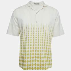 Bottega Veneta Light Grey Geometric Printed Cotton Short Sleeve Shirt L