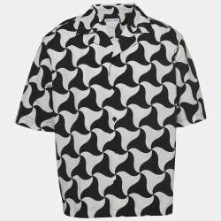 Pre Owned Bottega Veneta Black/White Printed Nylon Bowling Shirt L
