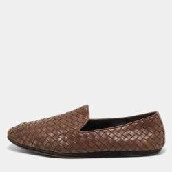 Bottega Veneta Brown Intrecciato Leather Slip On Loafers Size 43