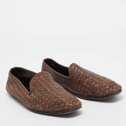 Bottega Veneta Brown Intrecciato Leather Slip On Loafers Size 43