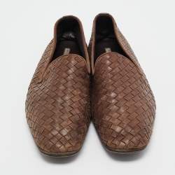 Bottega Veneta Brown Intrecciato Leather Slip On Loafers Size 43