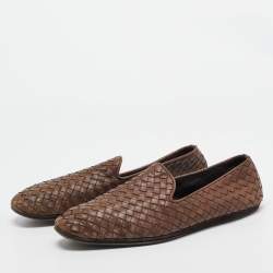 Bottega Veneta Brown Intrecciato Leather Slip On Loafers Size 43