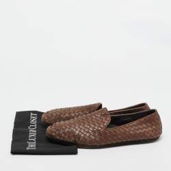 Bottega Veneta Brown Intrecciato Leather Slip On Loafers Size 43