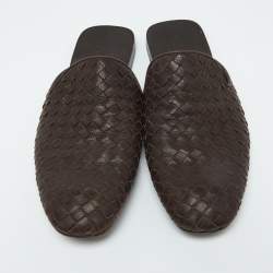 Pre Owned Bottega Veneta Brown Intrecciato Leather Fiandra Flat Mules Size 41