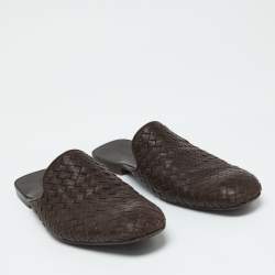 Pre Owned Bottega Veneta Brown Intrecciato Leather Fiandra Flat Mules Size 41