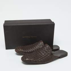 Pre Owned Bottega Veneta Brown Intrecciato Leather Fiandra Flat Mules Size 41