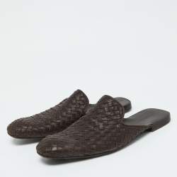 Pre Owned Bottega Veneta Brown Intrecciato Leather Fiandra Flat Mules Size 41