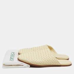 Bottega Veneta Light Yellow Intrecciato Leather Flat Mules Size 41