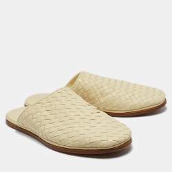 Bottega Veneta Light Yellow Intrecciato Leather Flat Mules Size 41