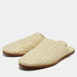 Bottega Veneta Light Yellow Intrecciato Leather Flat Mules Size 41