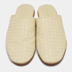 Bottega Veneta Light Yellow Intrecciato Leather Flat Mules Size 41